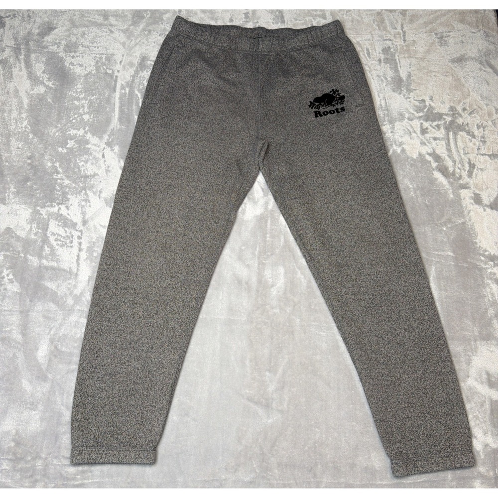 Roots Men's Sweatpants Gray Fleece Jogger Pants Size M Logo Cotton Blend